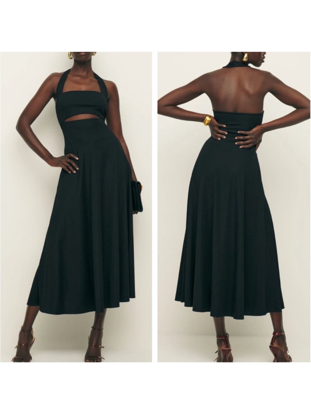 Reformation Sonali Knit Dress Black Halter Cutout Midi XL